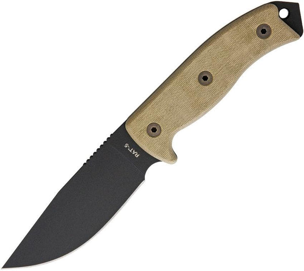 Ontario RAT-5 Fixed Blade Nylon Sheath Tan Micarta 1095HC - Knives.mx