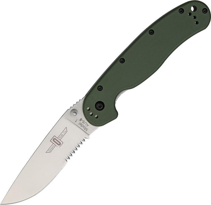 Ontario RAT I Linerlock OD Green Nylon Serrated AUS-8 - Knives.mx