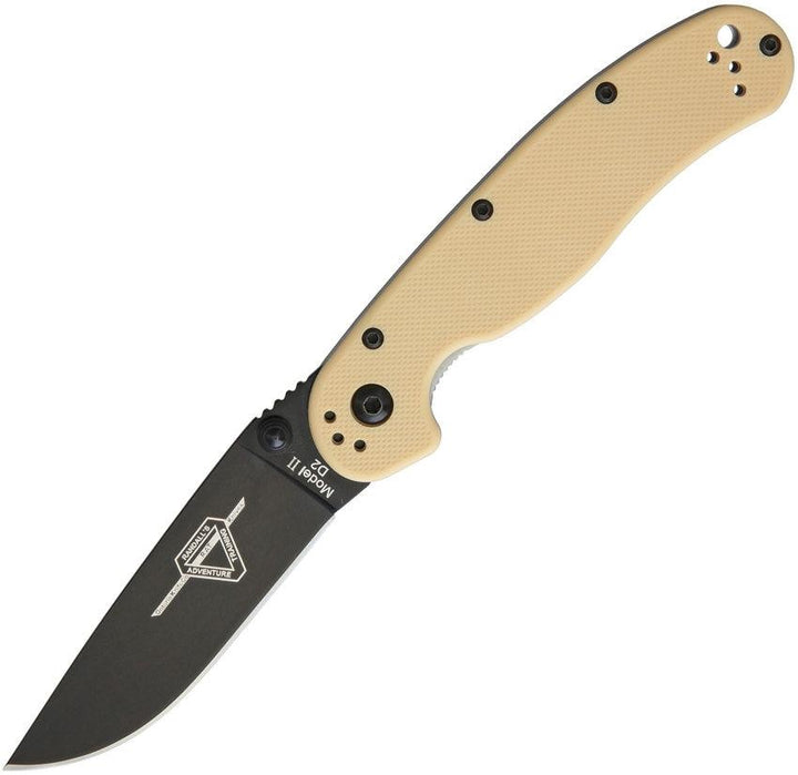 Ontario RAT II Linerlock Desert Tan G10 Black D2 - Knives.mx