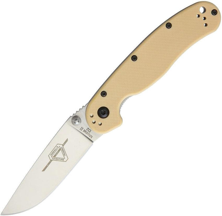 Ontario RAT II Linerlock Desert Tan G10 Satin D2 - Knives.mx