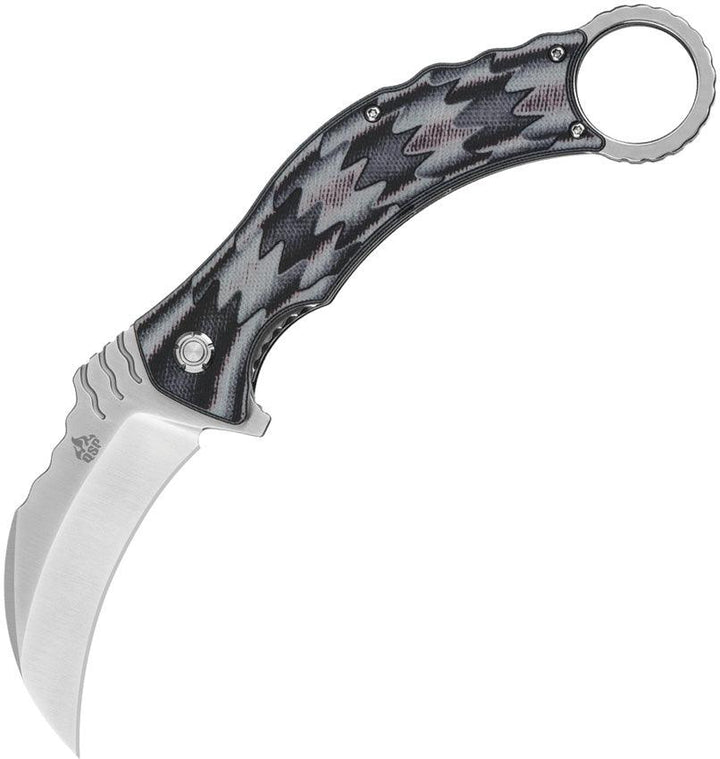 QSP Knife Eagle Karambit Linerlock Black & Gray Textured G10 Satin D2 - Knives.mx