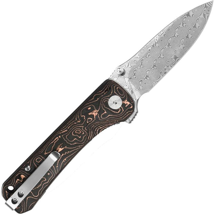 QSP Knife Hawk Linerlock Copper Foil CF Damascus - Knives.mx