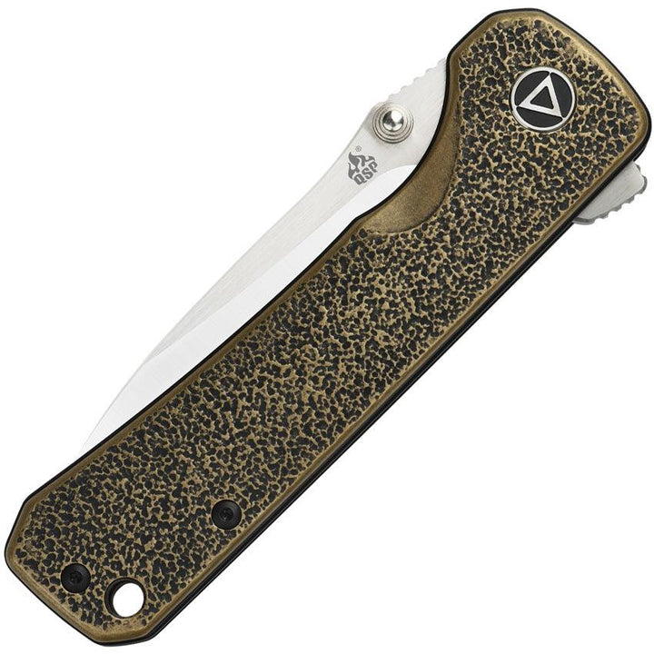 QSP Knife Hawk Linerlock Textured Antique Brass 14C28N Sandvik - Knives.mx