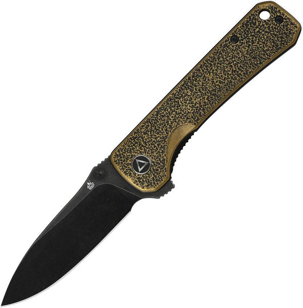 QSP Knife Hawk Linerlock Textured Antique Brass Black Stonewash 14C28N Sandvik - Knives.mx