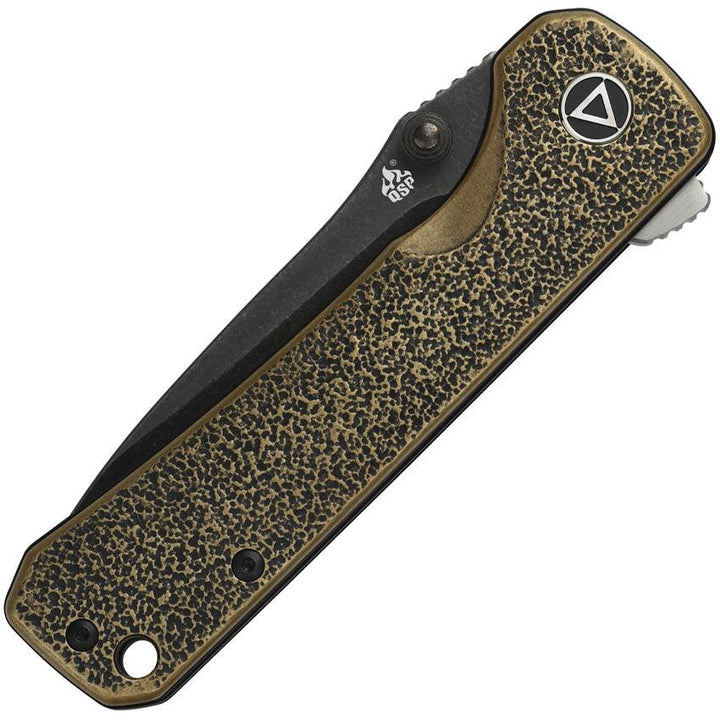 QSP Knife Hawk Linerlock Textured Antique Brass Black Stonewash 14C28N Sandvik - Knives.mx