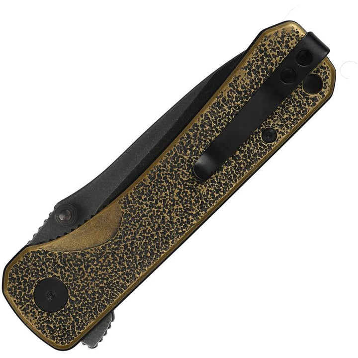 QSP Knife Hawk Linerlock Textured Antique Brass Black Stonewash 14C28N Sandvik - Knives.mx