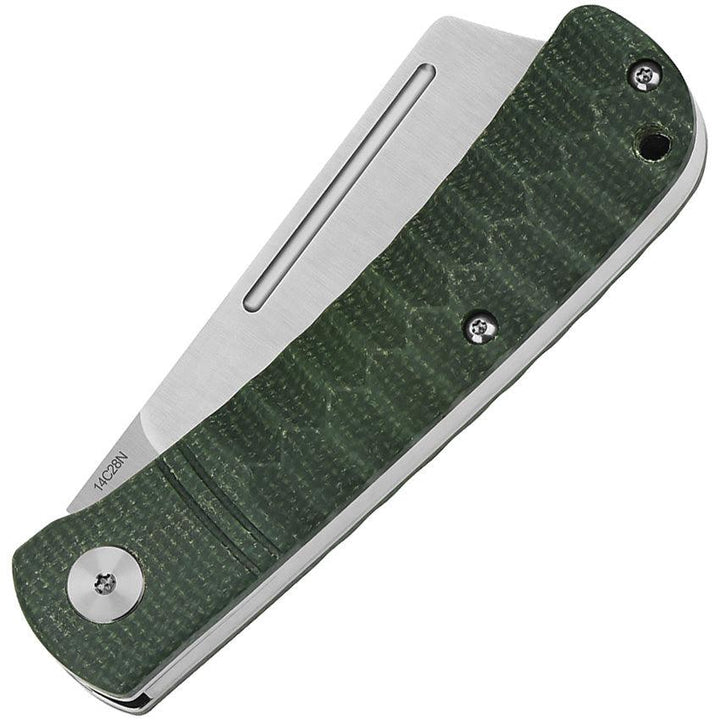 QSP Knife Hedgehog Slip Joint Green Micarta Satin 14C28N Sandvik - Knives.mx