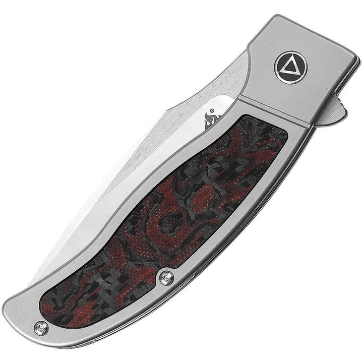 QSP Knife Legatus Framelock Gray Titanium handle Red G10/CF Inlay M390 - Knives.mx