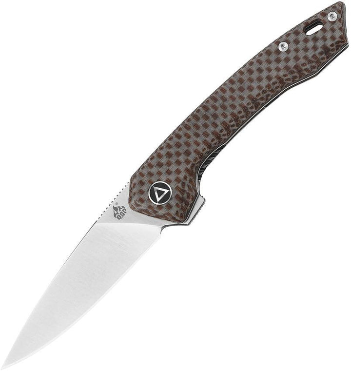 QSP Knife Leopard Linerlock Brown Textured Micarta Satin 14C28N Sandvik - Knives.mx