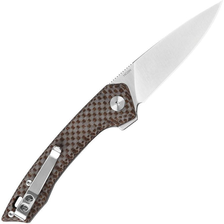 QSP Knife Leopard Linerlock Brown Textured Micarta Satin 14C28N Sandvik - Knives.mx