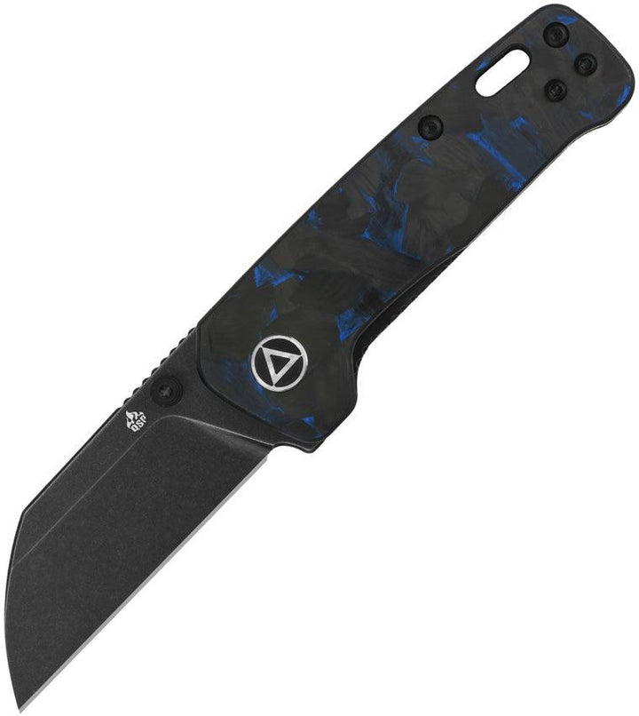 QSP Knife Mini Penguin Linerlock Black G10 w Blue Shredded CF onlay Black SW 14C28N Sandvik - Knives.mx