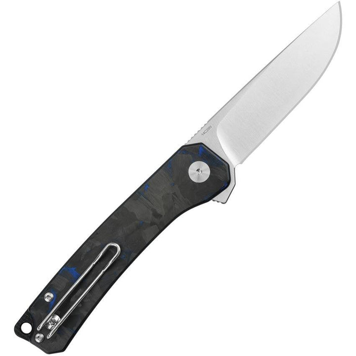 QSP Knife Osprey Linerlock Black and Blue G10/CF Satin 14C28N Sandvik - Knives.mx