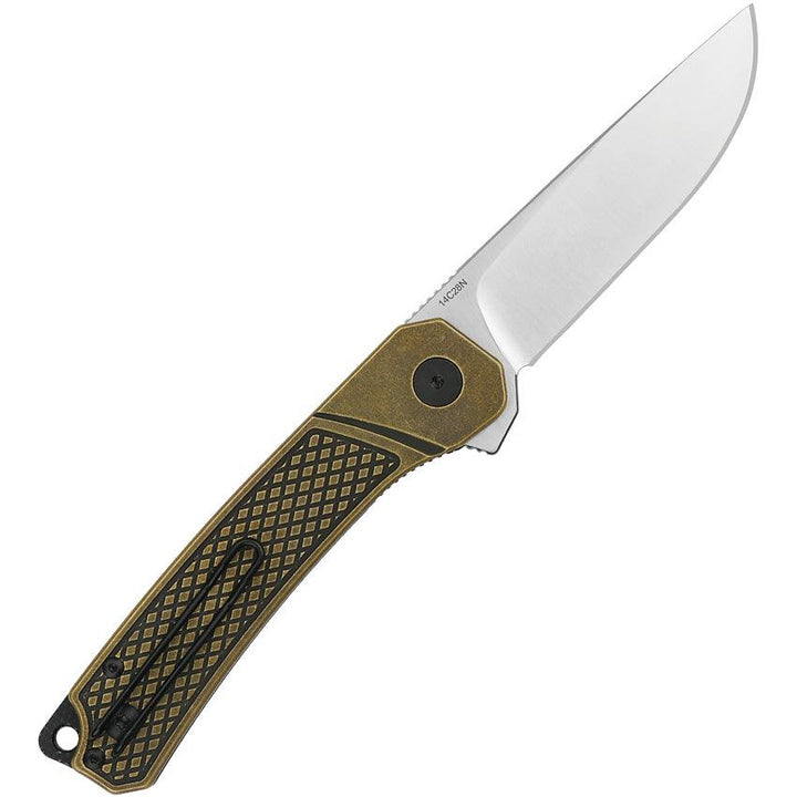 QSP Knife Osprey Linerlock Brass Stonewash 14C28N Sandvik - Knives.mx