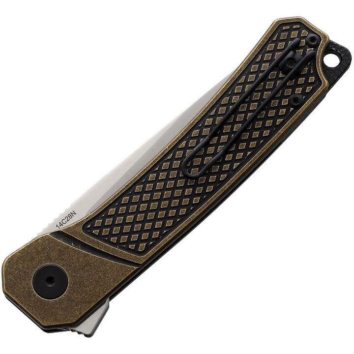 QSP Knife Osprey Linerlock Brass Stonewash 14C28N Sandvik - Knives.mx