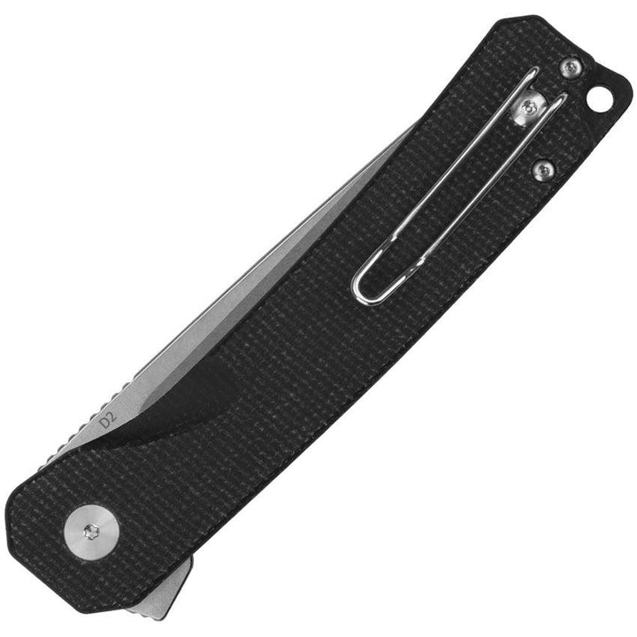 QSP Knife Osprey XL Button Lock Black Micarta Stonewash D2 - Knives.mx