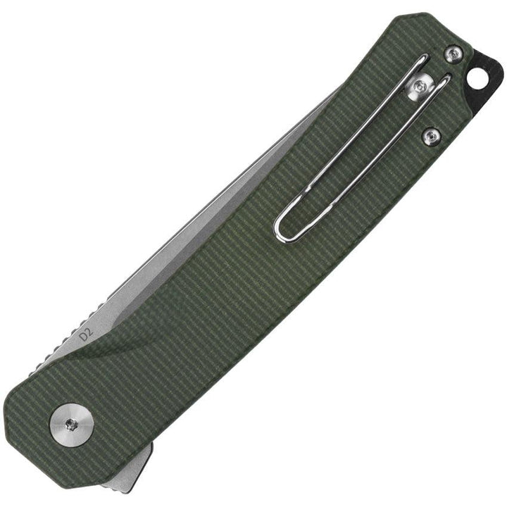 QSP Knife Osprey XL Button Lock Green Micarta Stonewash D2 - Knives.mx