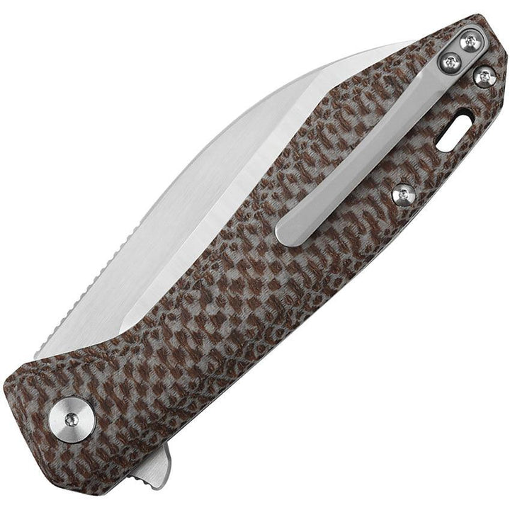 QSP Knife Pelican Linerlock Brown Textured Micarta Satin CPM S35VN - Knives.mx