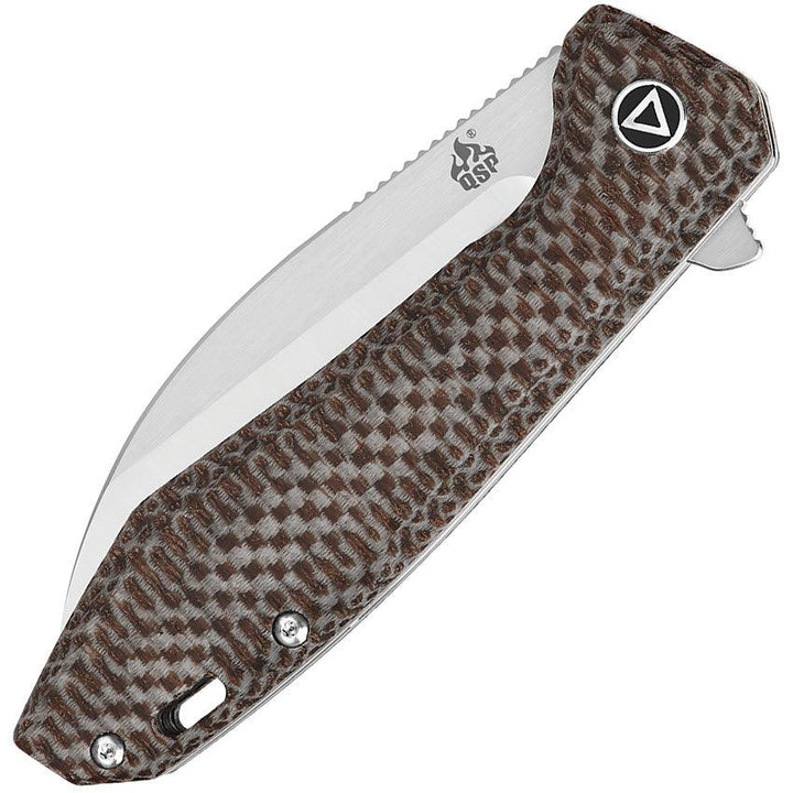 QSP Knife Pelican Linerlock Brown Textured Micarta Satin CPM S35VN - Knives.mx