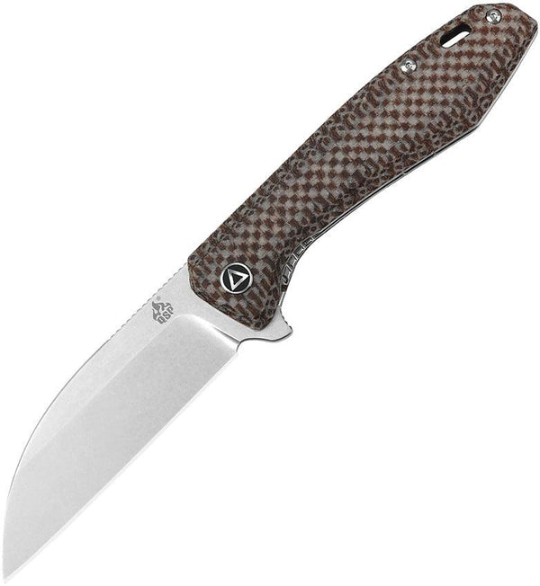 QSP Knife Pelican Linerlock Brown Textured Micarta Stonewash CPM S35VN - Knives.mx