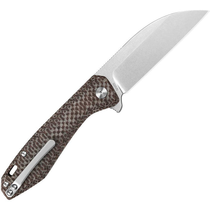 QSP Knife Pelican Linerlock Brown Textured Micarta Stonewash CPM S35VN - Knives.mx