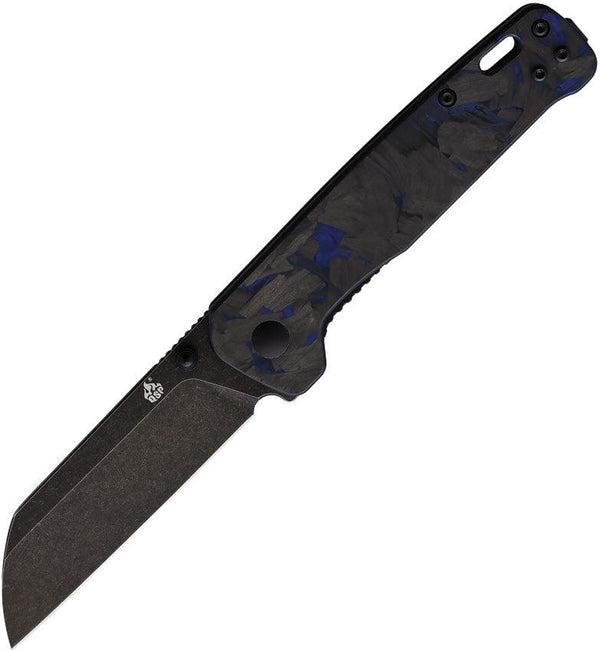 QSP Knife Penguin Linerlock Black & Blue G10 with Shredded CF Black Stonewash D2 - Knives.mx