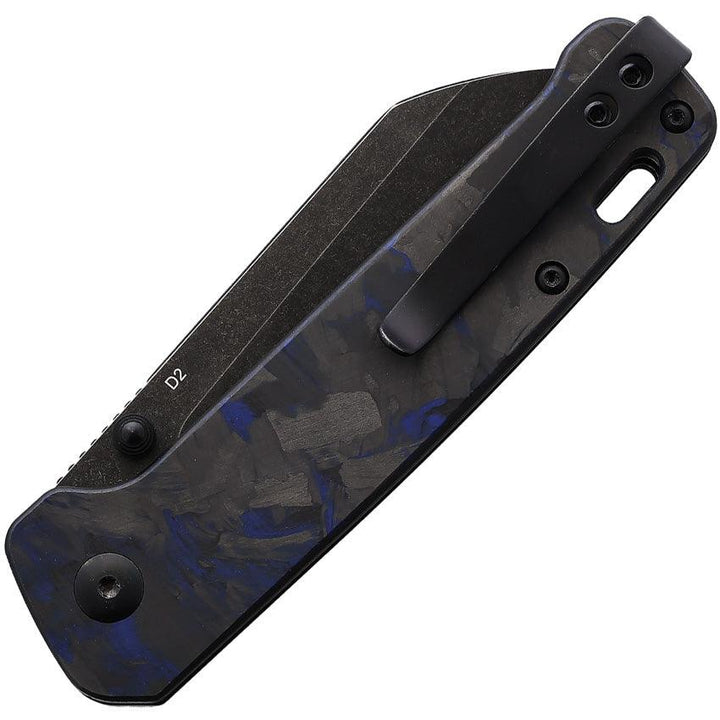 QSP Knife Penguin Linerlock Black & Blue G10 with Shredded CF Black Stonewash D2 - Knives.mx