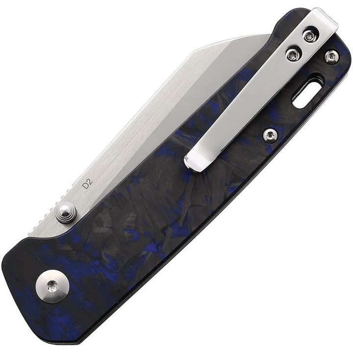 QSP Knife Penguin Linerlock Black & Blue G10 with Shredded CF D2 - Knives.mx