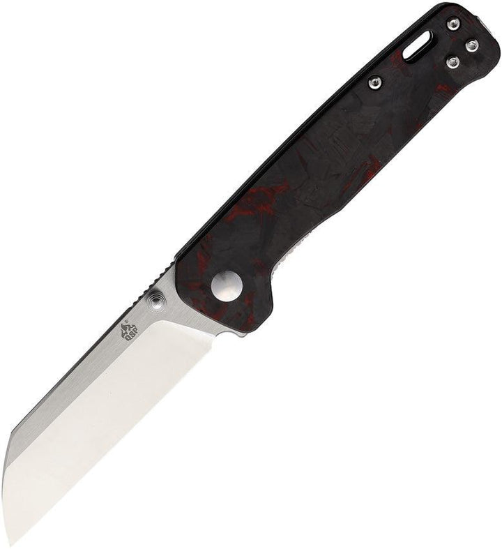 QSP Knife Penguin Linerlock Black & Red G10 with Shredded CF D2 - Knives.mx