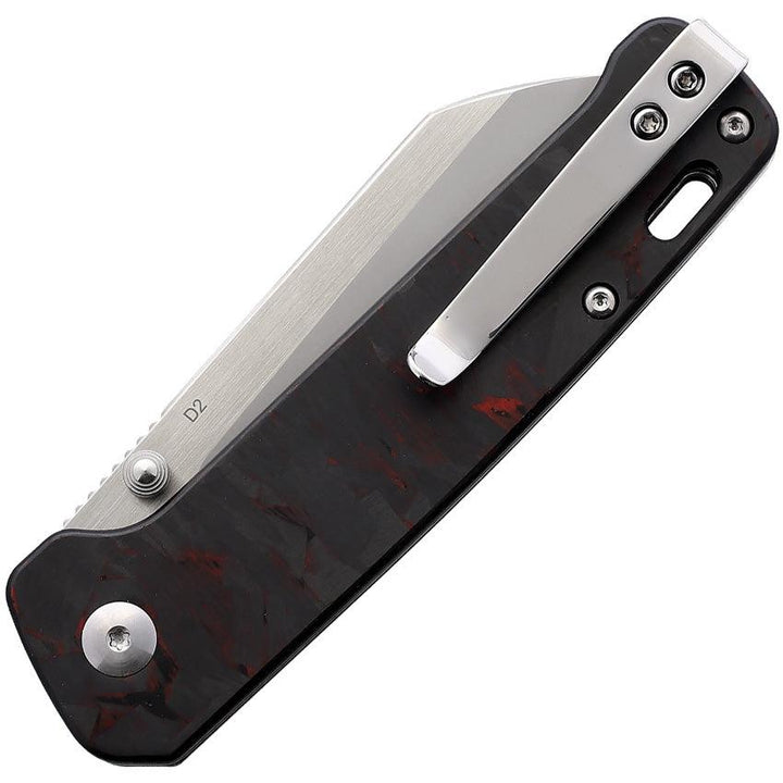 QSP Knife Penguin Linerlock Black & Red G10 with Shredded CF D2 - Knives.mx