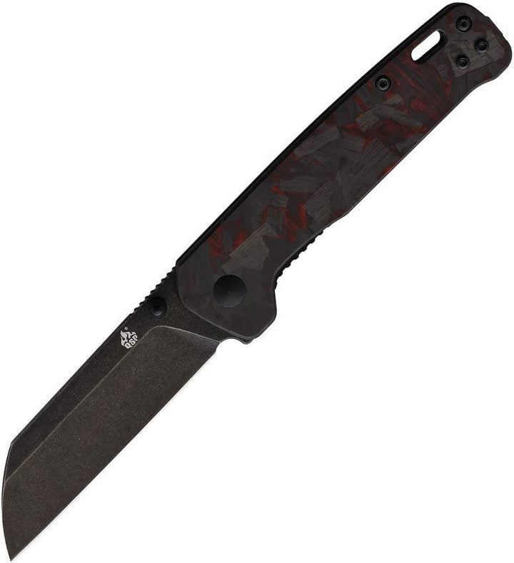 QSP Knife Penguin Linerlock Black G10 w Red CF Black SW D2 - Knives.mx