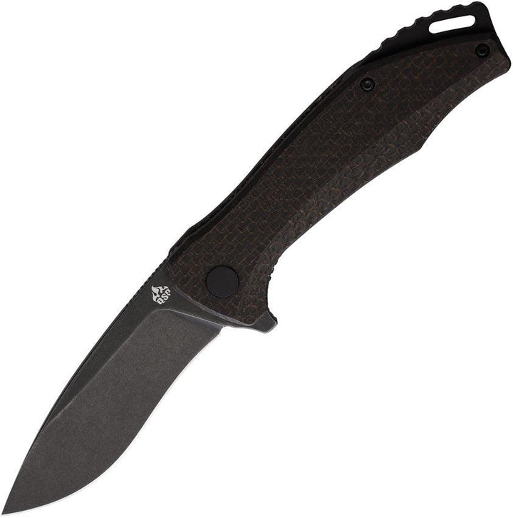 QSP Knife Raven Linerlock Brown Burlap Micarta Black Stonewash D2 - Knives.mx