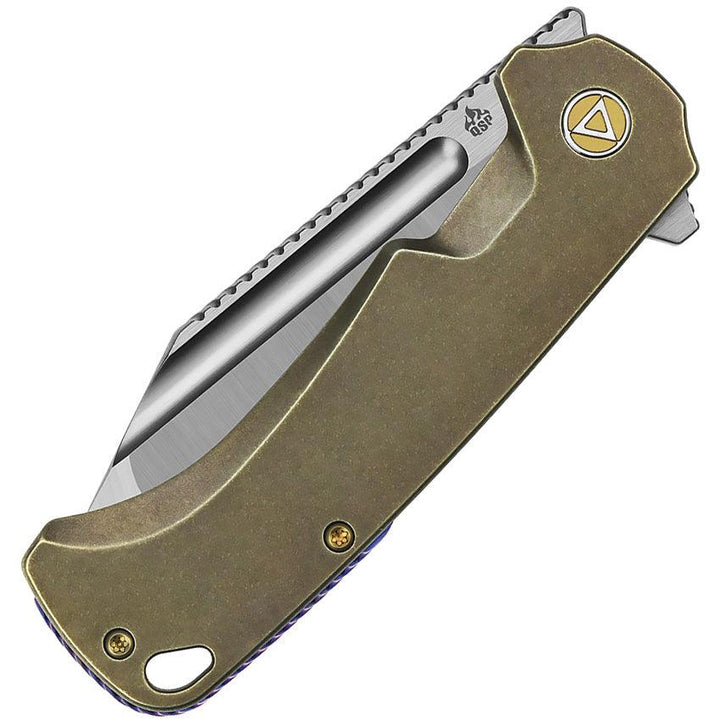 QSP Knife Rhino Framelock Bronze Stonewash Titanium Satin Tanto Bohler M390 - Knives.mx