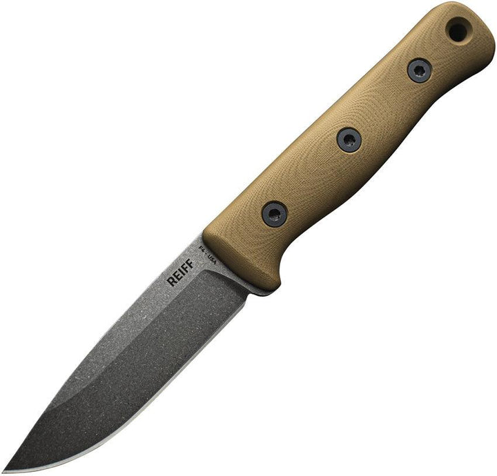 Reiff Knives F4 Bushcraft Survival Knife Coyote Tan G10 Acid Stonewash CPM 3V (kydex sheath) - Knives.mx