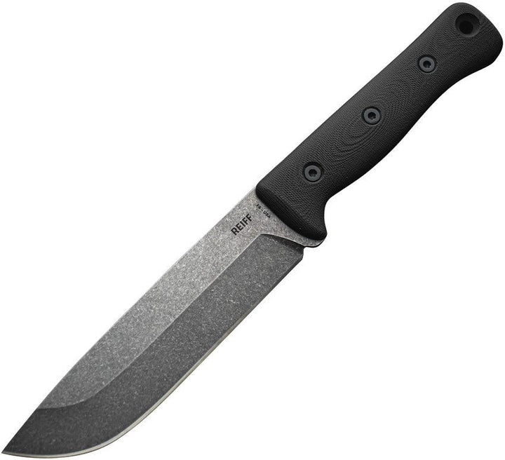 Reiff Knives F6 Leuku Survival Knife Black G10 Acid Stonewash CPM 3V (leather sheath) - Knives.mx