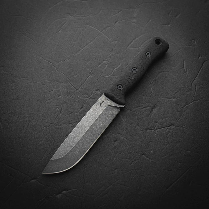 Reiff Knives F6 Leuku Survival Knife Black G10 Acid Stonewash CPM 3V (leather sheath) - Knives.mx