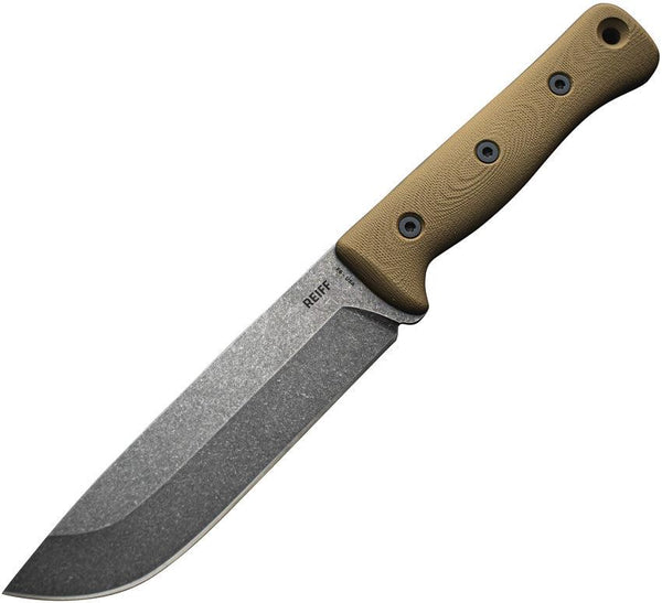 Reiff Knives F6 Leuku Survival Knife Coyote Tan G10 Acid Stonewash CPM 3V (kydex sheath) - Knives.mx