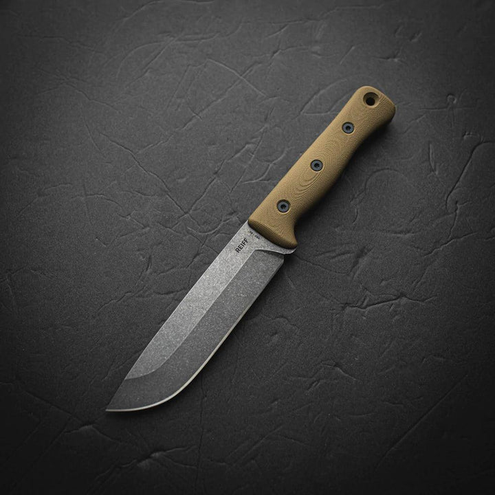 Reiff Knives F6 Leuku Survival Knife Coyote Tan G10 Acid Stonewash CPM 3V (kydex sheath) - Knives.mx