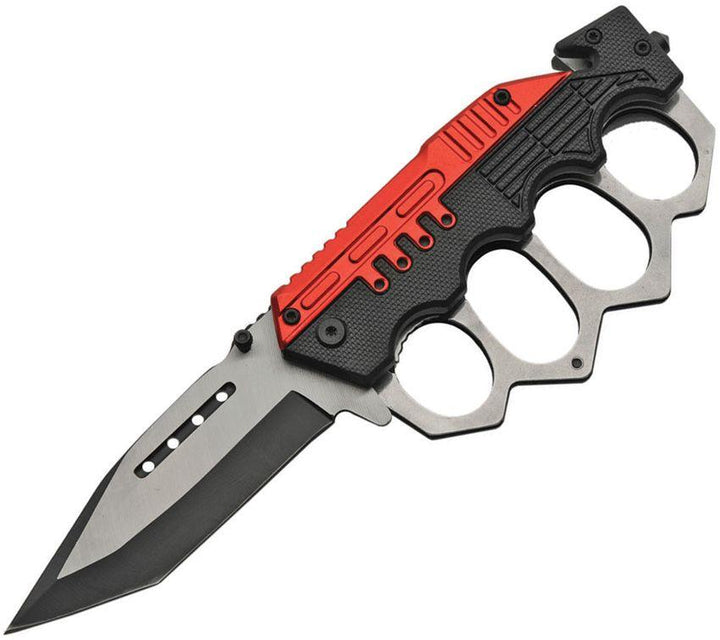 Rite Edge Combat Trench Linerlock A/O Black&Red Stainless Tanto Blade - Knives.mx