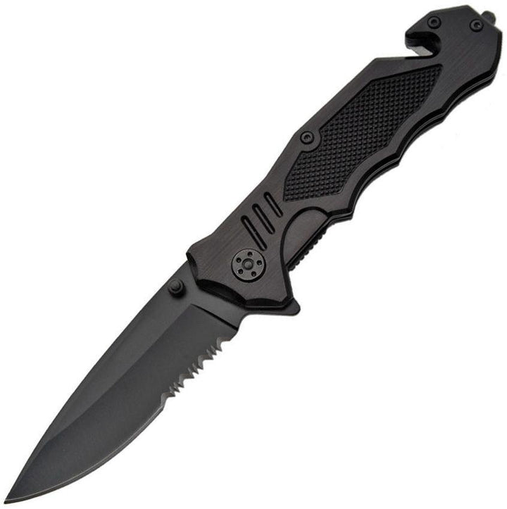 Rite Edge Night Rescue Linerlock A/O Aluminum Black Stainless Serrated Blade - Knives.mx