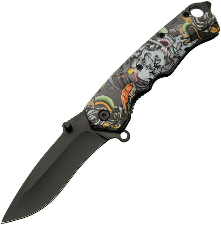 Rite Edge Skull Pirate Linerlock A/O Black Stainless Blade - Knives.mx