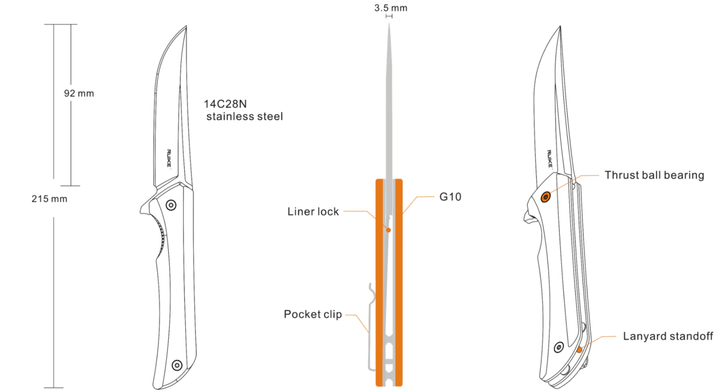 Ruike Hussar P121 Linerlock Black G10 14C28N - Knives.mx