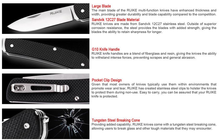 Ruike L21 Large Multifunction Knife Black G10 12C27 Sandvik - Knives.mx