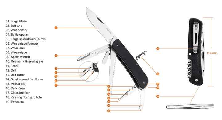 Ruike L42 Large Multifunction Knife Black G10 12C27 Sandvik - Knives.mx