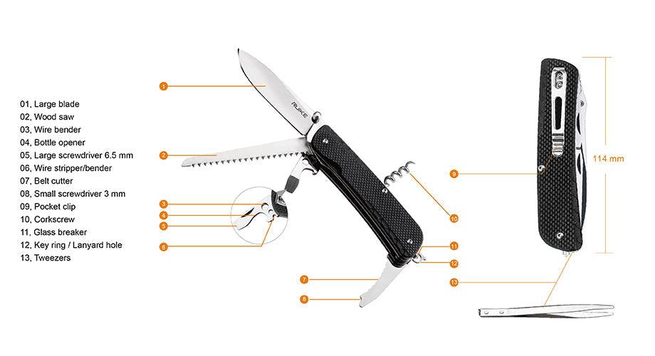 Ruike LD32 Multifunctional Knife Black G10 12C27 Sandvik - Knives.mx