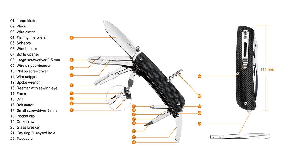 Ruike LD41 Multifunctional Knife Black G10 12C27 Sandvik - Knives.mx