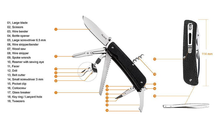 Ruike LD42 Multifunctional Knife Black G10 12C27 Sandvik - Knives.mx