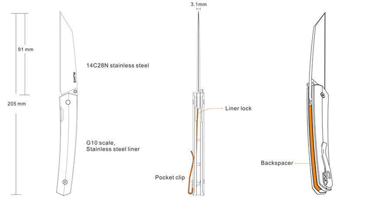 Ruike P865 Linerlock Black G10 14C28N Sandvik - Knives.mx