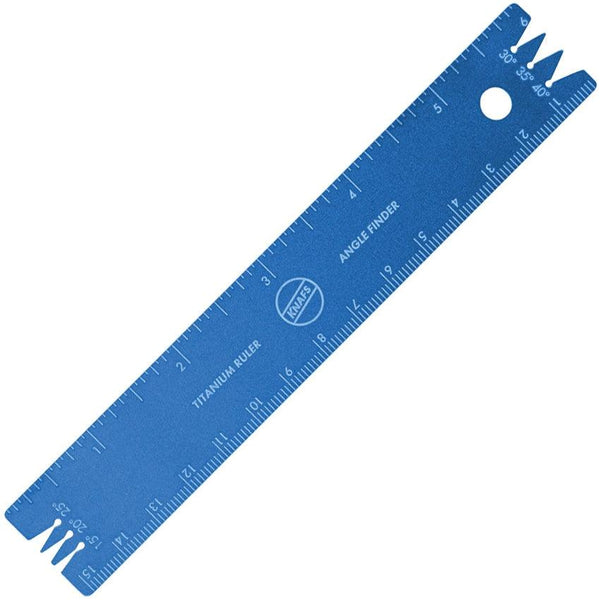 Ruler with Knife Angle Finder Blue Anodized Titanium - Knives.mx