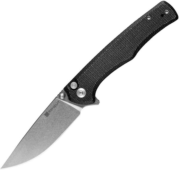 SENCUT Crowley Button Lock Black Micarta Stonewash D2 - Knives.mx