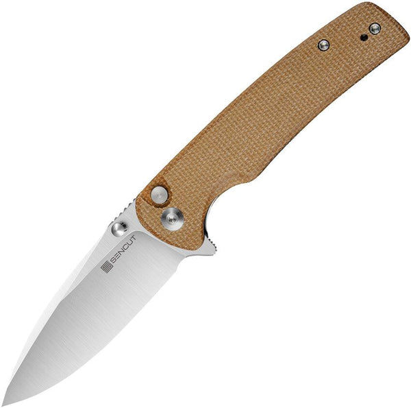 SENCUT Sachse Button Lock Brown Micarta Satin 9Cr18MoV - Knives.mx